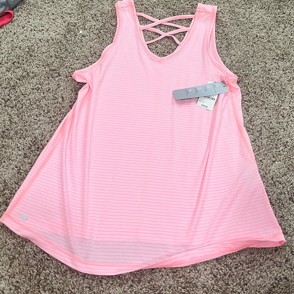 Ideology Pink Striped Crisscross Back Tank Top